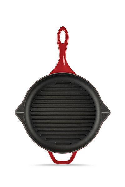 HOSSE 24cm Döküm Demir Gril Tava Kırmızı