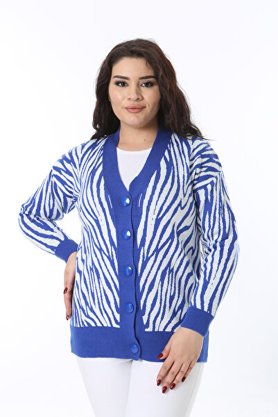 Şans Women's Plus Size Saks Front Button Knitwear Cardigan 65N38566