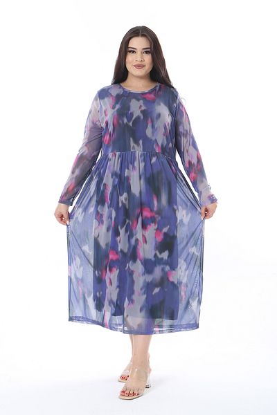 Şans Rochie de damă, mărime mare, colorată, cu talie adunată, căptușită din tul 65N38577