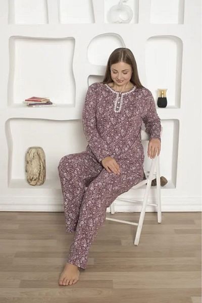 Freeista Plum Plus Size Women's Pajama Set - Lycra Combed Cotton