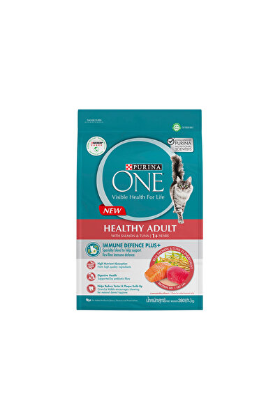 Purina One طعام القطط الجاف الصحي للبالغين مع سمك السلمون والتونة - 380 جرام