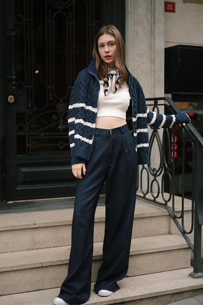 NİLİST Palazzo Cotton Women's Navy Blue Fabric Trousers