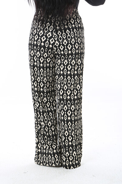 Şans Γυναικείο Plus Size Μαύρο Ελαστικό Παντελόνι Μέσης με στάμπα 65N38554