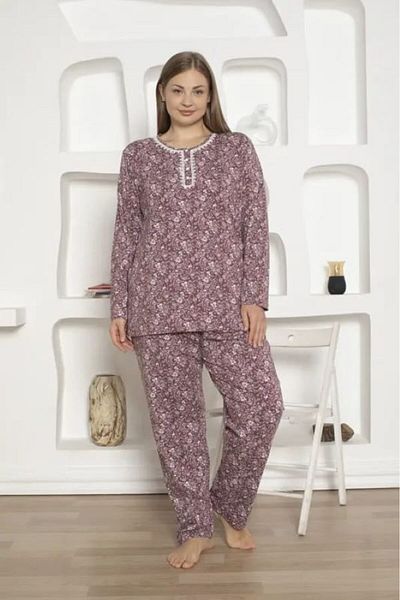 Freeista Plum Plus Size Women's Pajama Set - Lycra Combed Cotton