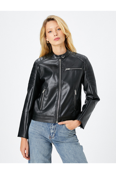 Koton Μπουφάν από συνθετικό δέρμα με όρθιο γιακά με λεπτομέρεια τσέπης με φερμουάρ