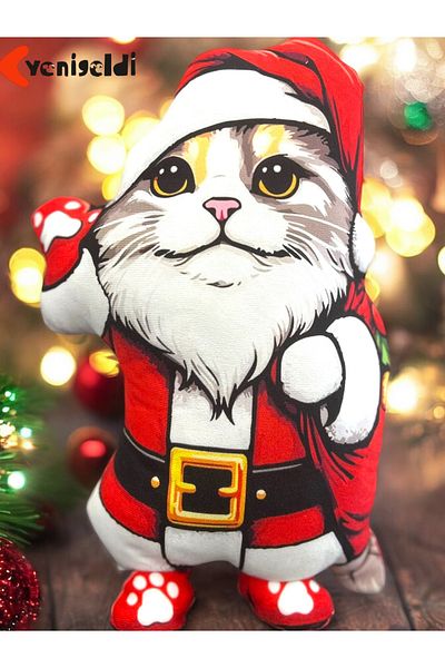 Yenigeldi 1Pc 40cm Santa Claus Cat Christmas Pillow Christmas Ornament