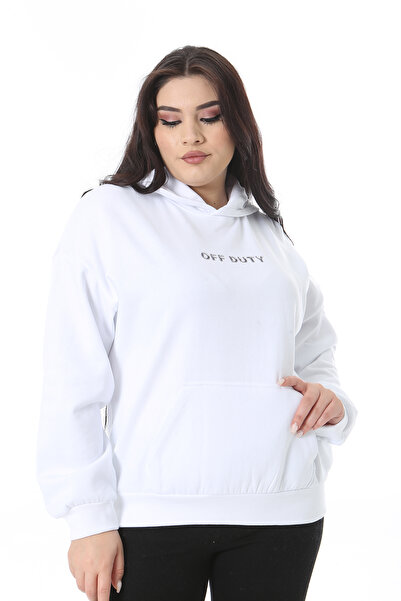 Şans Жіночий великий розмір білий двооб'ємний світшот з бахромою на задній частині 65N38624