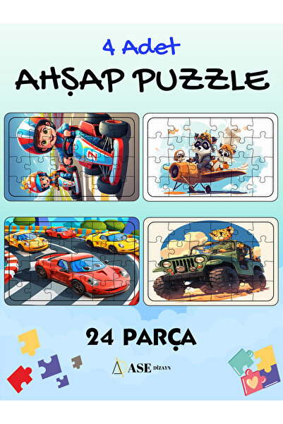 ASE DİZAYN Çocuklar Için Eğitici Ve Öğretici Ahşap Renkli Puzzle(yapboz) 4lü ...