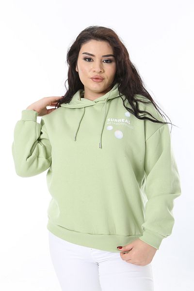 Şans Women's Plus Size Green Fleece Inside Raised Sweatshirt 65N38613