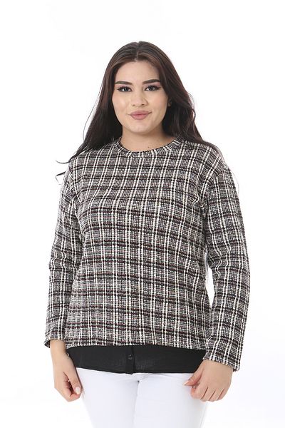 Şans Women's Plus Size Colorful Silvery Plaid Print Hemline Shirt Look Blouse 65N38683