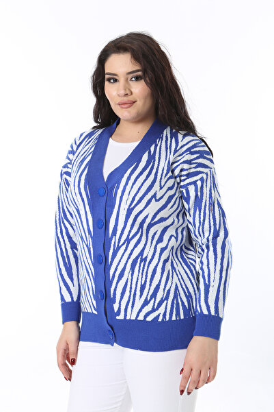 Şans Women's Plus Size Saks Front Button Knitwear Cardigan 65N38566