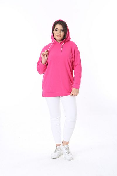 Şans Women's Plus Size Fujya 2 Thread Hooded Sweatshirt 65N38612