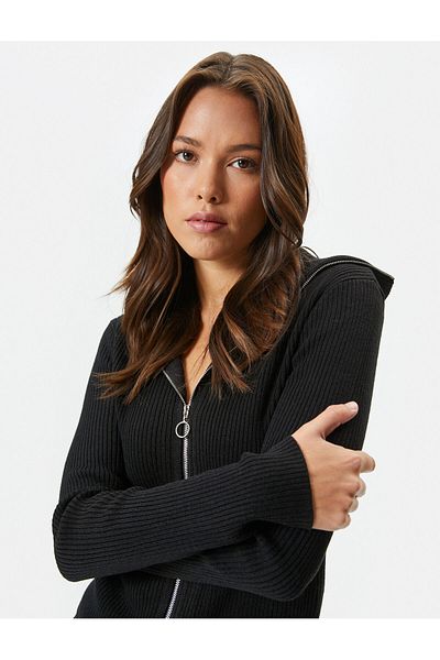 Koton Knitwear Cardigan High Collar Zippered Camisole Slim Fit