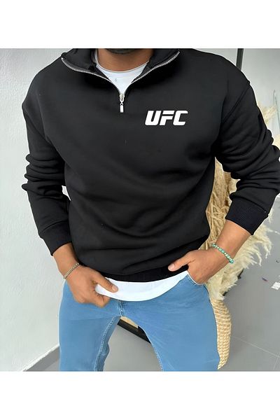 NEW TRENDY COLLECTİON Unisex Half Zip Winter Raster Ufc Printed Cotton Sweatshirt