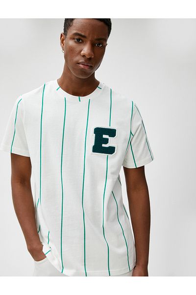 Koton College T-Shirt Letter Κεντημένο Crew Neck Βαμβακερό