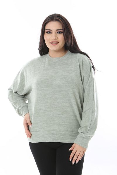 Şans Women's Plus Size Green Soft Fabric Bat Sleeve Blouse 65N38636