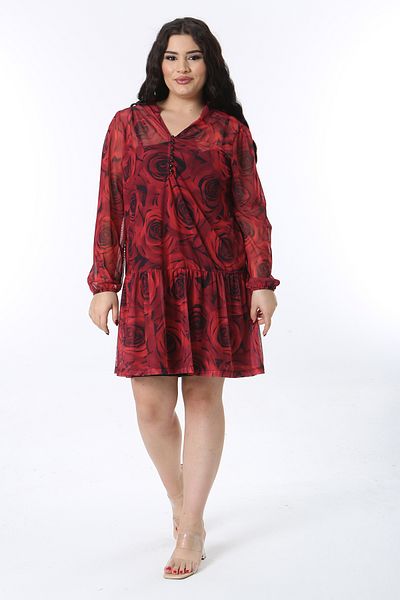 Şans Rochie tunică din tul cu căptușeală cu nasturi, multicoloră, mărime mare, 65N38585