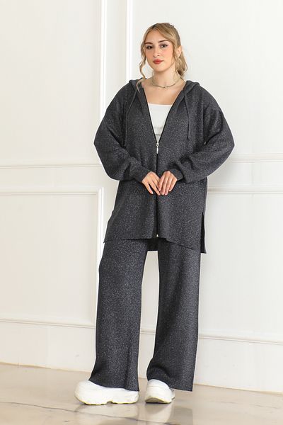 Molly Nelly Women's Glitter Mercerized Knitwear Cardigan Set with Trousers
