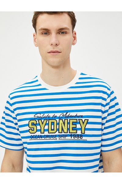 Koton Crew Neck Embroidered College T-Shirt - Short Sleeve, Cotton