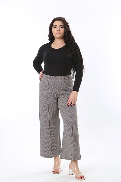 Şans Pantaloni din țesătură cu cusături de iarbă, cu centură ascunsă, de mărime mare, pentru femei 65N38658