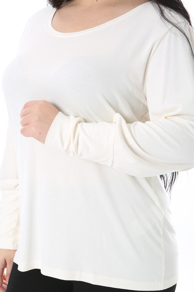 Şans Women's Plus Size Bone Crew Neck Long Sleeve Lycra Blouse 65N38546