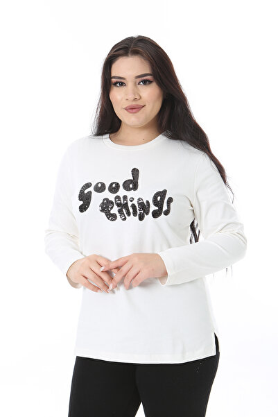 Şans Жіночий світшот великого розміру з кістковими паєтками 65N38685