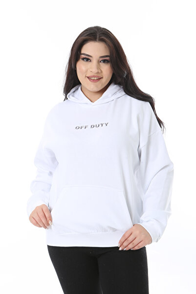 Şans Жіночий великий розмір білий двооб'ємний світшот з бахромою на задній частині 65N38624