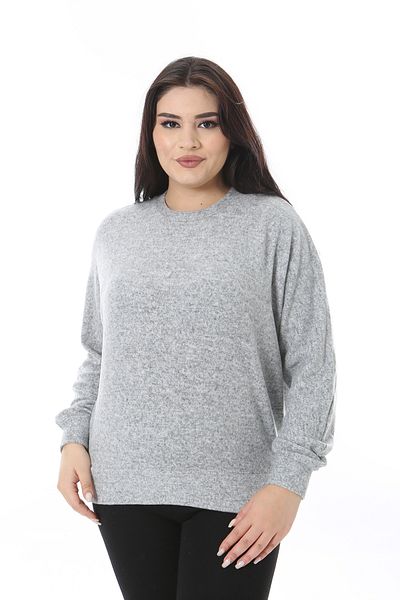 Şans Women's Plus Size Gray Soft Fabric Bat Sleeve Blouse 65N38636
