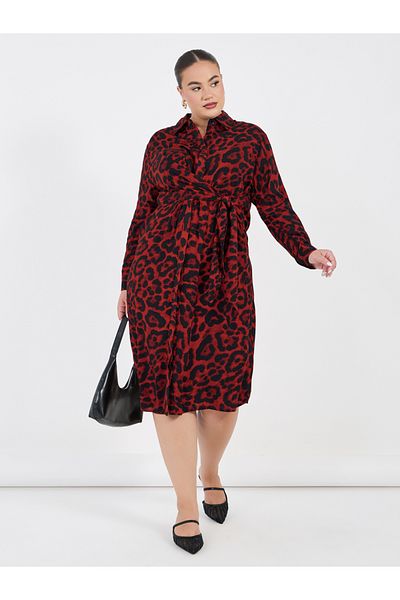 Styli Plus Size All Over Print Shirt Midi Dress