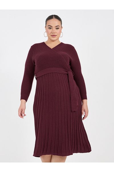 Styli Plus Size Textured Knit Sweater Midi Dress