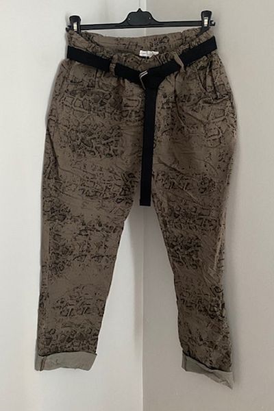AYASOFYA OTANTIK Women's Italian Mink Skinny Lycra Trousers with Elastic Waist Belt and Leopard Print