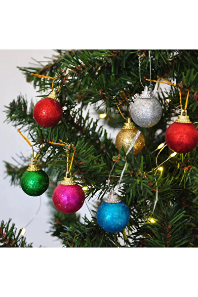 TİFOYS Bile decorative pentru brad de Crăciun, cu sclipici, 3 cm, pachet de 12