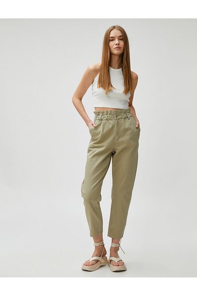 Koton Carrot Trousers Elastic Waist High Waist Pocket Cotton