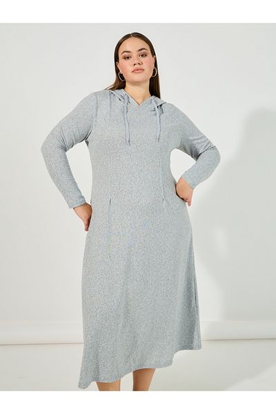Styli Plus Size Knitted Long Sleeves Sweatshirt Midi Dress