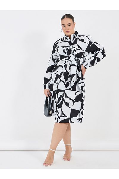 Styli Plus Size All Over Print Shirt Midi Dress