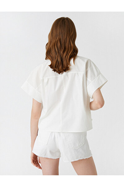 Koton Crop Oversize Poplin Gömlek Kısa Kollu Pamuklu