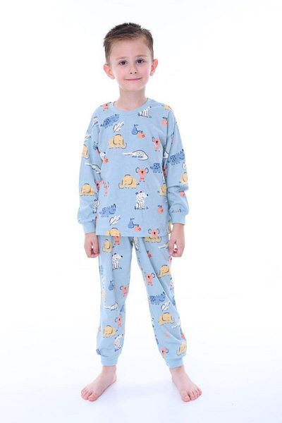 Minik Dolap Set de pijamale pentru băieți, 100% bumbac, cu modele de animale din pădure - albastru