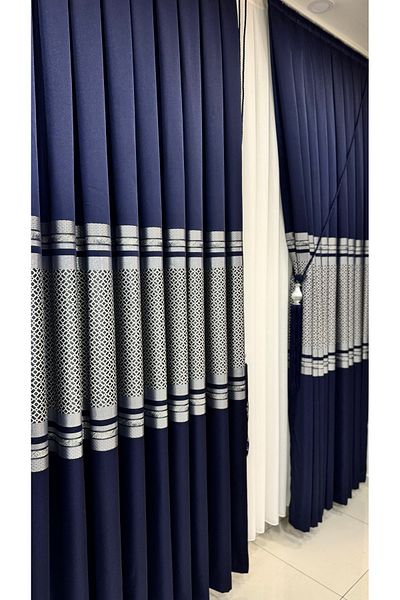 Fon Dünyası Navy Blue Silver SinGle WinG Panel BackGround Curtain