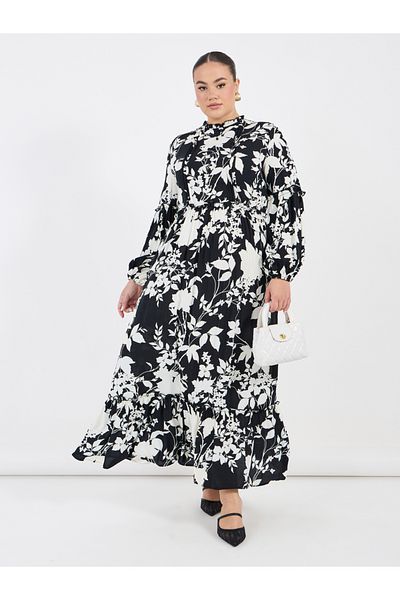 Styli Plus Size Floral Print A-Line Maxi Dress