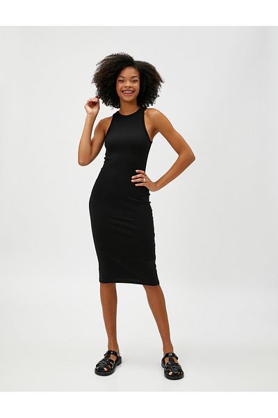 Koton Midi Pencil Dress Halter Neck Cotton Ribbed Sleeveless