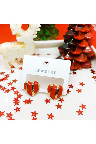 POKAK New Year Gift New Year Red Gold Color Heart Earrings