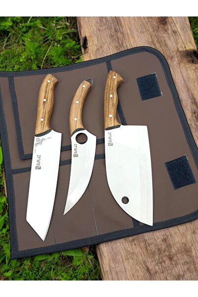 SürLaz 3 Parça Şef Serisi İsme Özel Çantalı Bıçak Seti
