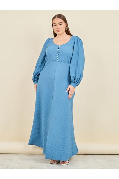 Styli Plus  Textured Button Closure A-Line Maxi Dress