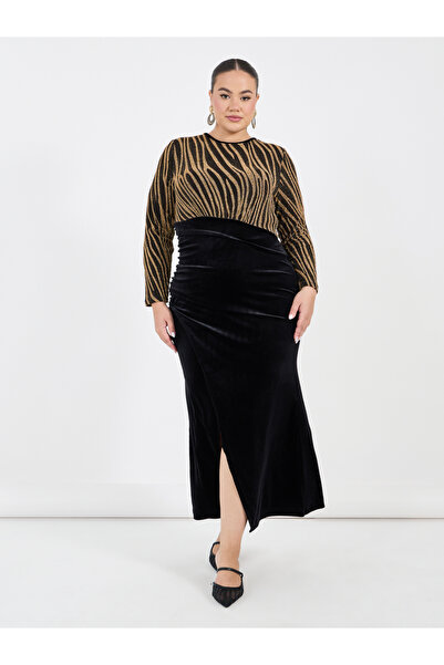 Styli Plus Size Self Design Bodycon Maxi Dress