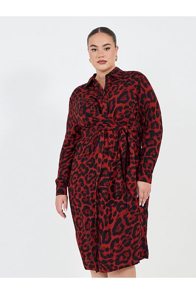 Styli Plus Size All Over Print Shirt Midi Dress