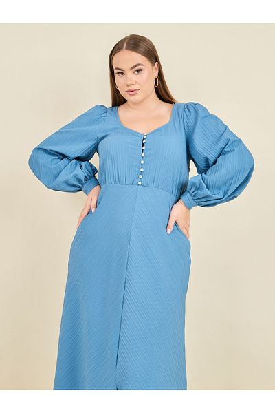 Styli Plus  Textured Button Closure A-Line Maxi Dress