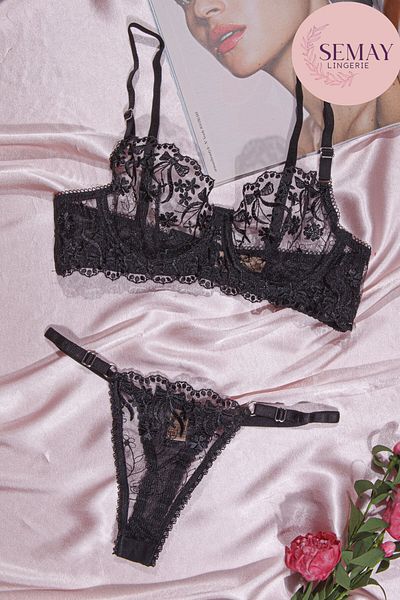 AYSEMIN Set sutien negru pentru femei Brodeli B Cup