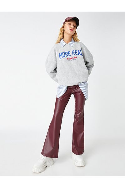 Koton Pantaloni cu aspect piele picior evazat