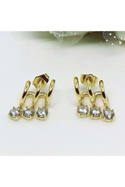 POKAK Vıp Xupıng 14k Altın Kaplama Tek Taşlı Çoklu Çelik Trend Marka Küpe