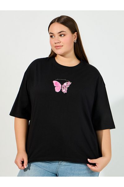 Styli Plus Size Butterfly Print Oversized T-Shirt
